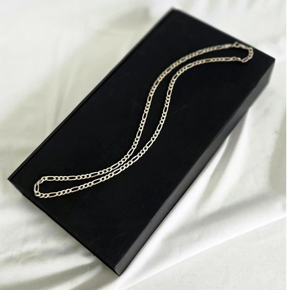 925 Sterling Silver Figaro Chain Necklace Italy 20 Inch
